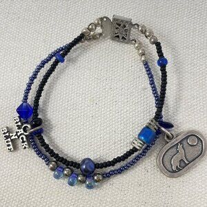 Sundance Jewelry Co Beaded Bracelet Sterling‎ Silver Wolf Charm Blue Southwest